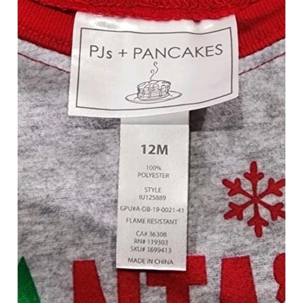 PJ's + Pancakes Shirt Infant 12m Red Gray Santa's Biggest‎ Fan Long Sleeve Tee